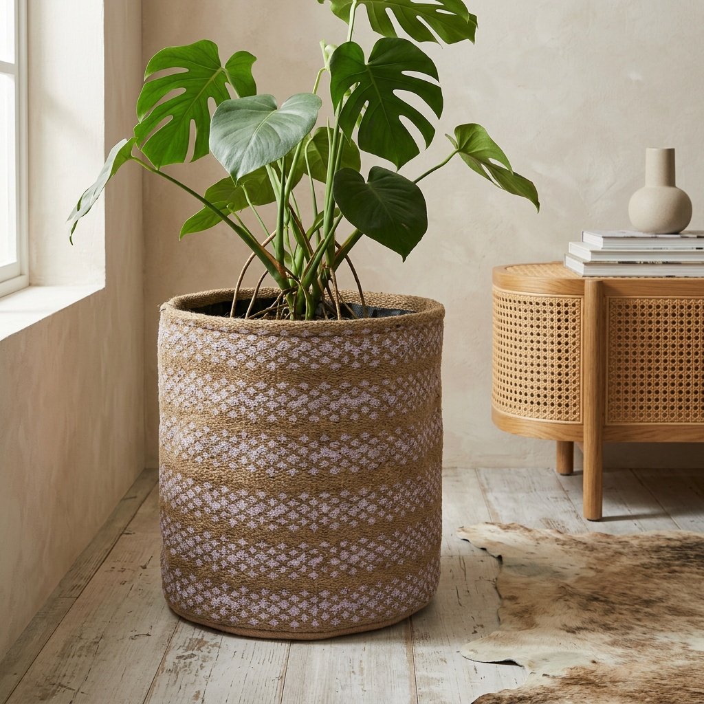 Brown jute round basket Brown jute round basket