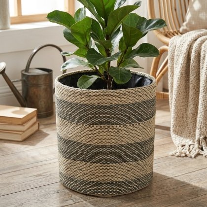 Nieuw binnen Green stripe jute round basket