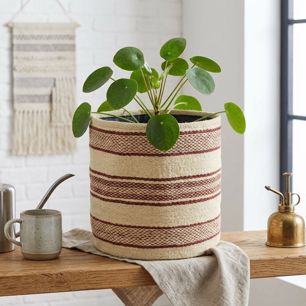 Ivory and rust stripe jute basket Ivory and rust stripe jute basket