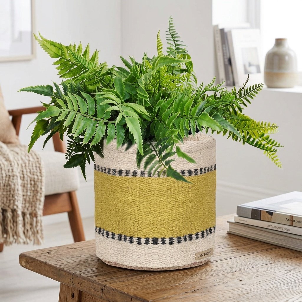 Ivory and yellow jute basket Ivory and yellow jute basket