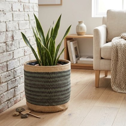 Nieuw binnen Ivory border jute round basket